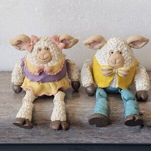Vtg Anthropomorphic Sheep Girl Boy Shelf Sitters Figurines 2004 WMG Spring Decor